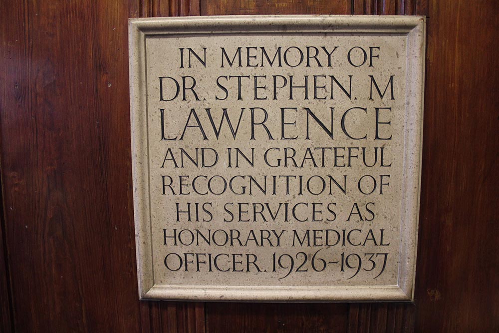  a plaque recognising Dr Stephen Lawrence's contribution to the hospital